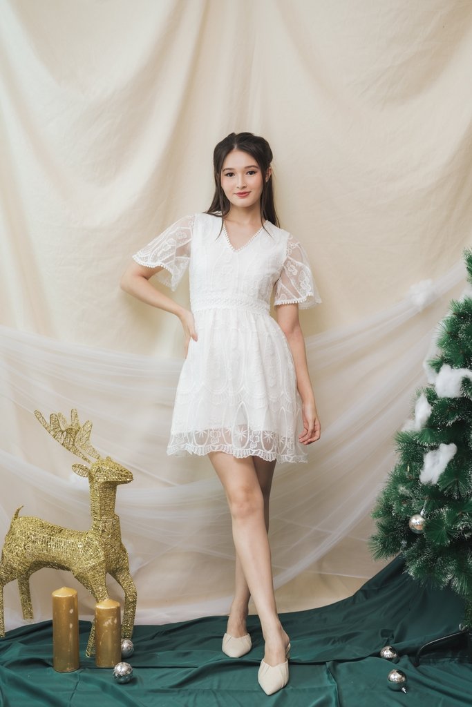 Ember Embroidery Mesh Dress Romper in White (XS)