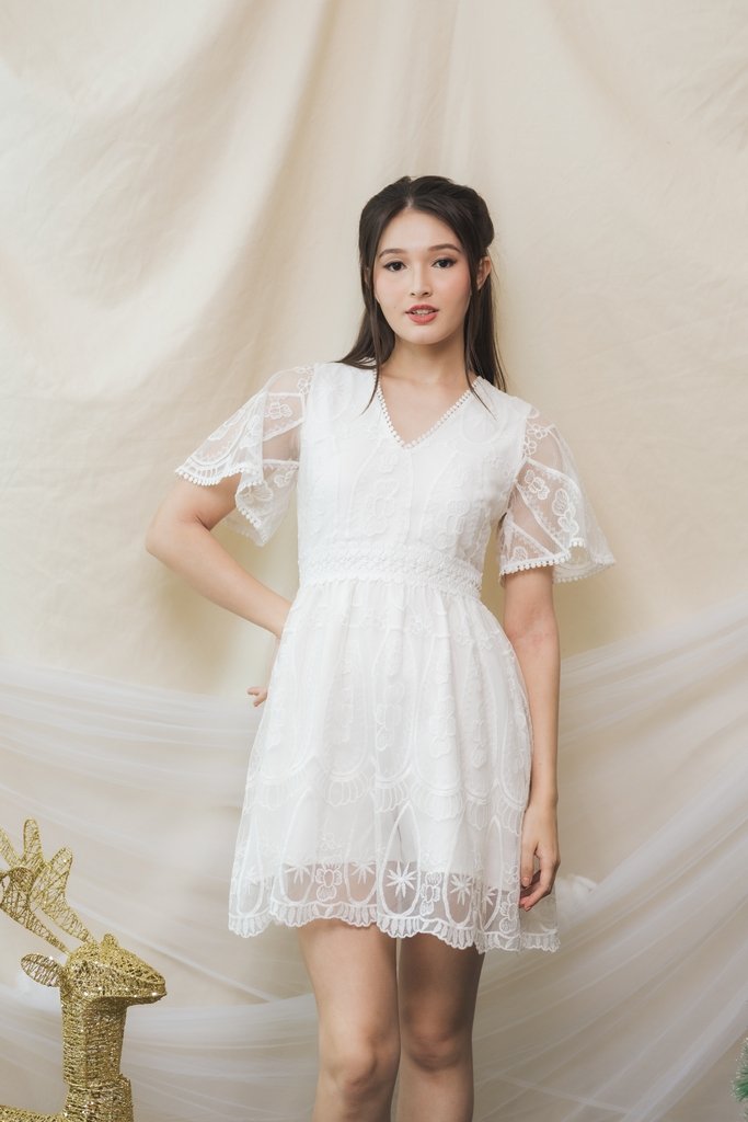 Ember Embroidery Mesh Dress Romper in White (XS)