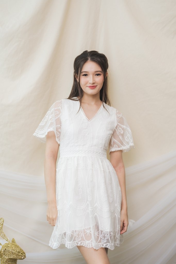 Ember Embroidery Mesh Dress Romper in White (XS)