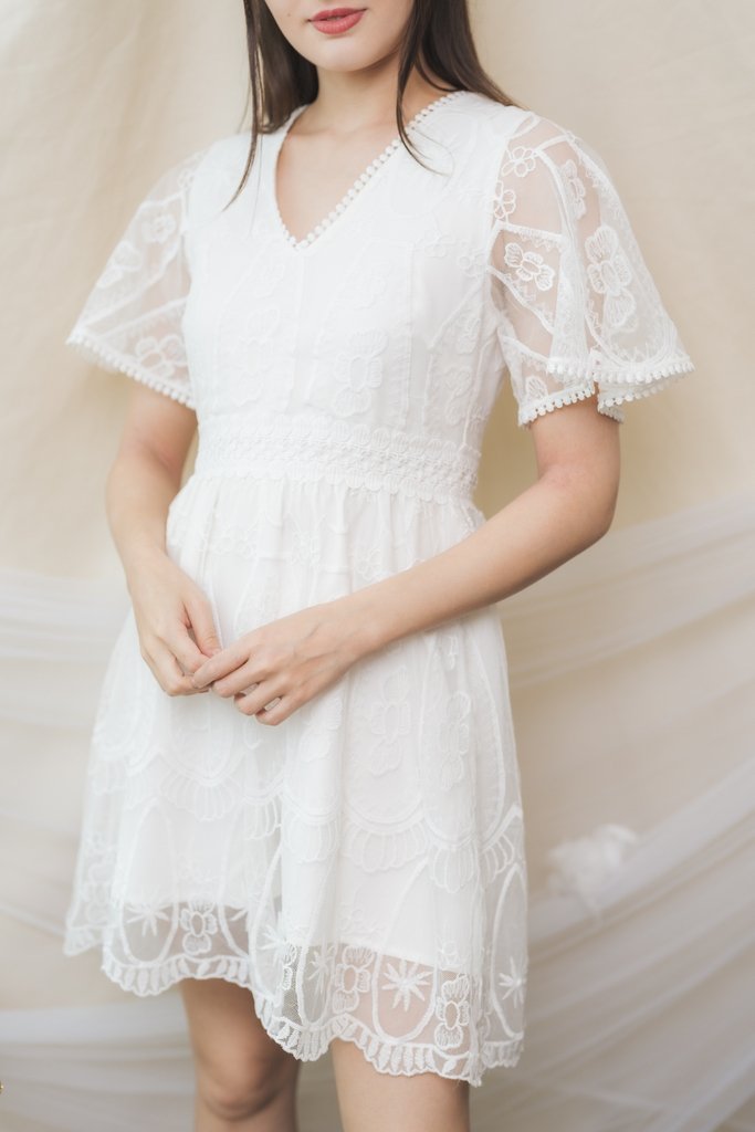 Ember Embroidery Mesh Dress Romper in White (XS)