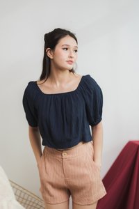 Reine Textured Cropped Top in Navy (XS)