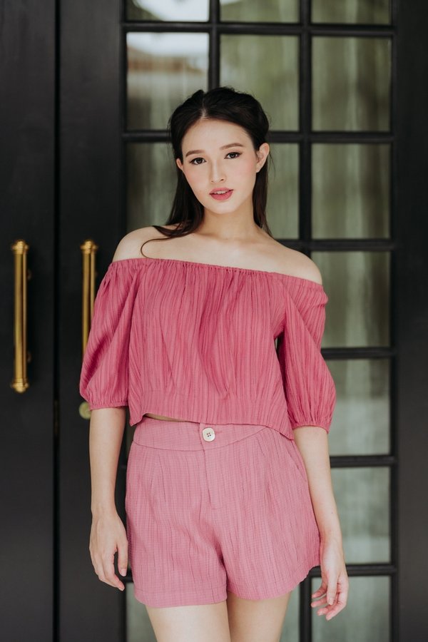 Reine Textured Cropped Top in Pink