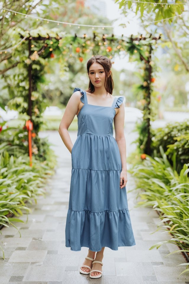 Caily Ruffles Tiered Maxi Dress in Blue