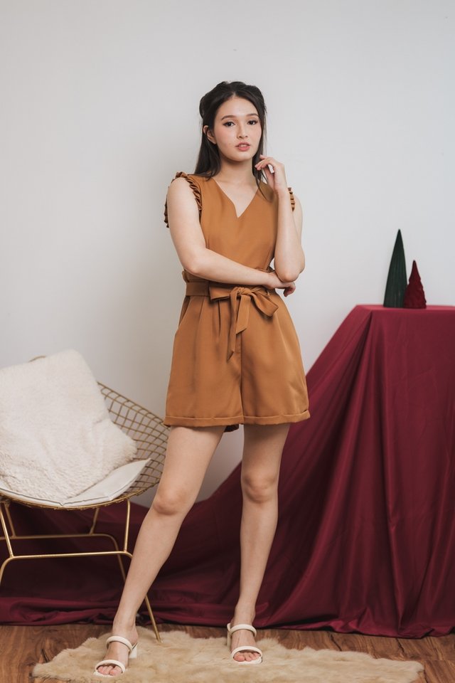 Nadine Paperbag Romper in Brown