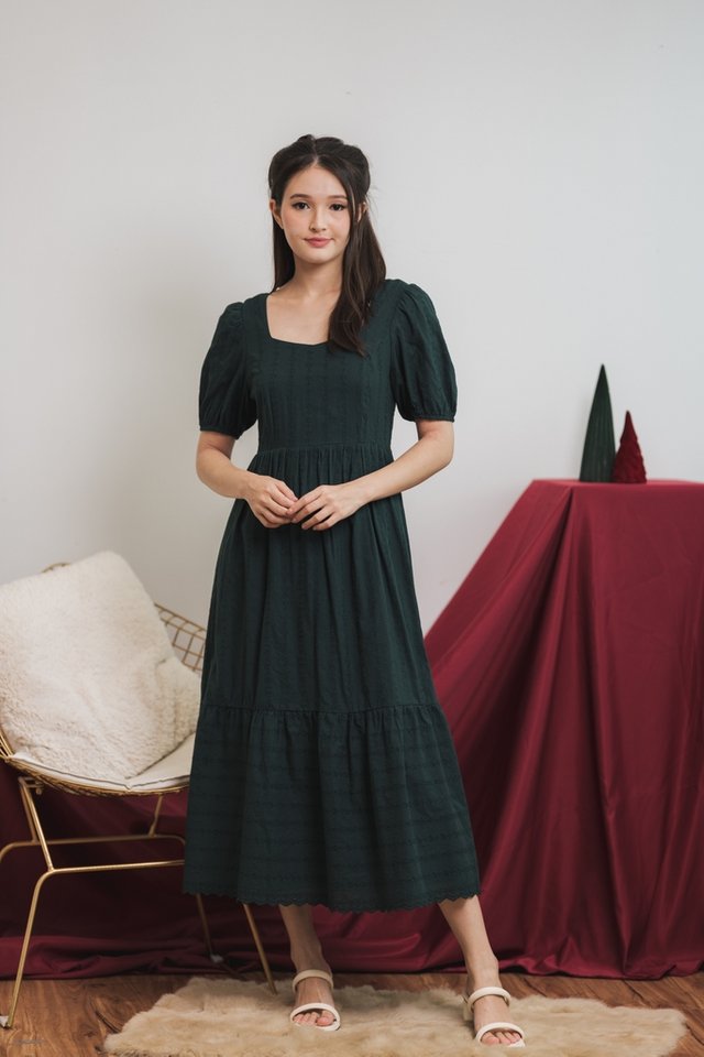 Chantal Eyelet Maxi Dress in Forest