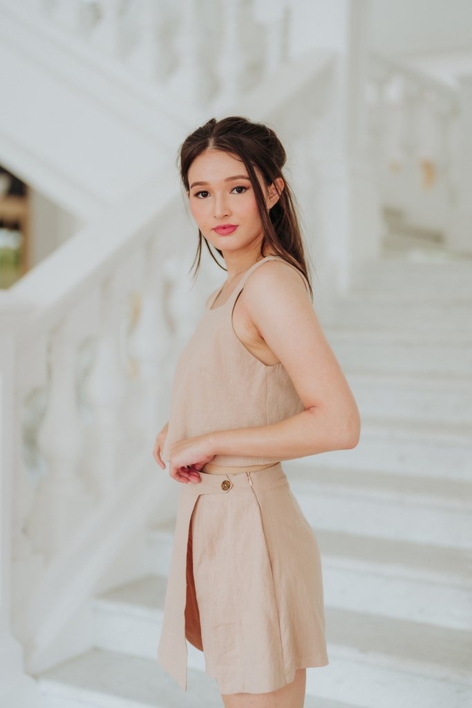 Luna Linen Skorts in Sand