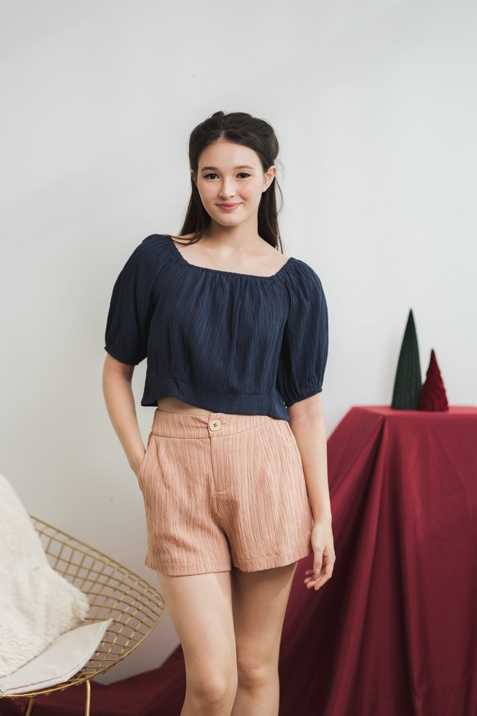 Reine Textured Cropped Top in Navy (XS)