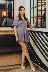 Cleona Latice Eyelet Romper in Lavender (XS)