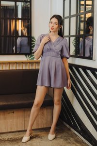Cleona Latice Eyelet Romper in Lavender (XS)