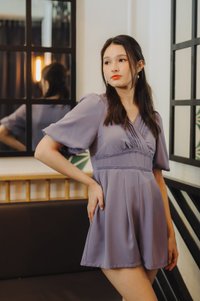 Cleona Latice Eyelet Romper in Lavender (XS)