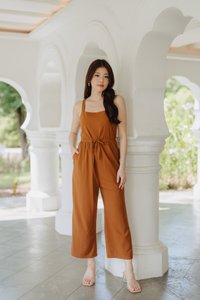 Lauder Drawstring Jumpsuit in Camel Brown (XL)