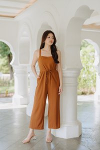 Lauder Drawstring Jumpsuit in Camel Brown (XL)