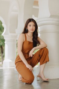 Lauder Drawstring Jumpsuit in Camel Brown (XL)
