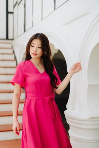 Esmae Fit &amp; Flare Midi Dress in Hot Pink (XS)