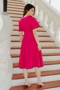 Esmae Fit &amp; Flare Midi Dress in Hot Pink (XS)