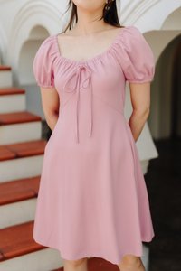 Aria Puff Sleeve Cotton Dress in Pink