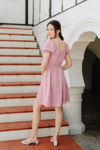 Aria Puff Sleeve Cotton Dress in Pink