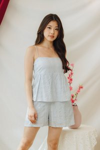 Clover Hearts Peplum Romper in Powder Blue (XL)