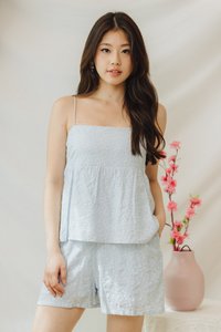 Clover Hearts Peplum Romper in Powder Blue (XL)