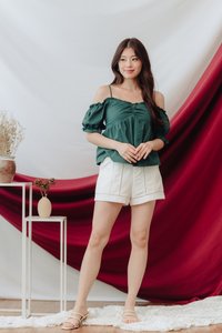 Kacey Cold Shoulder Top in Emerald (XS)
