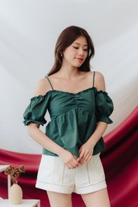 Kacey Cold Shoulder Top in Emerald (XS)