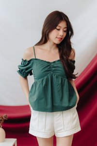 Kacey Cold Shoulder Top in Emerald (XS)