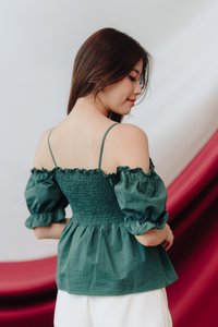 Kacey Cold Shoulder Top in Emerald (XS)