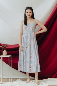 Grace Floral Tiered Maxi Dress in Blue (M)