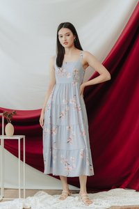 Grace Floral Tiered Maxi Dress in Blue (M)