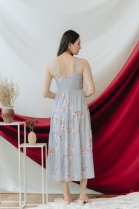 Grace Floral Tiered Maxi Dress in Blue (M)