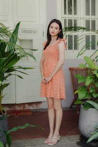 Alexis Rain Drops Smocked Dress in Peach(L)
