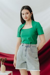 Macey Layered Cotton Top in Kelly Green