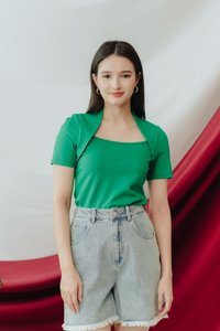 Macey Layered Cotton Top in Kelly Green