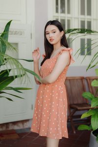 Alexis Rain Drops Smocked Dress in Peach(L)
