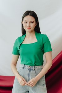 Macey Layered Cotton Top in Kelly Green