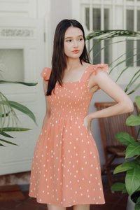 Alexis Rain Drops Smocked Dress in Peach(L)
