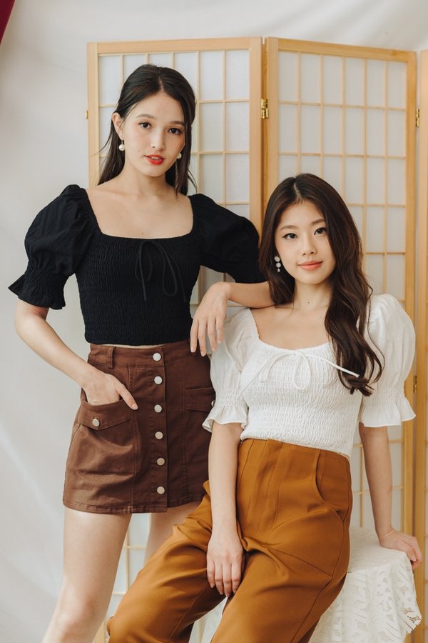 Kate Smocked Crop Top in Black (XS)