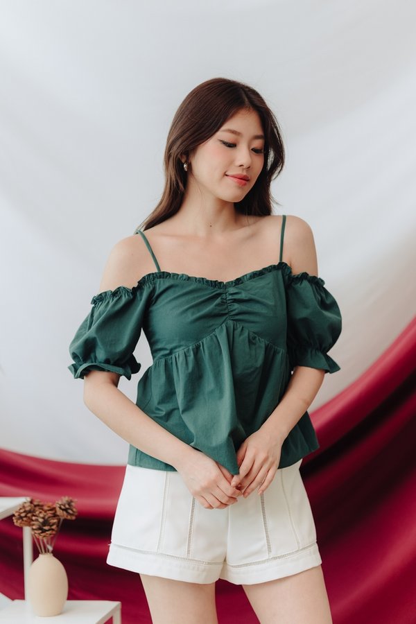 Kacey Cold Shoulder Top in Emerald (XS)