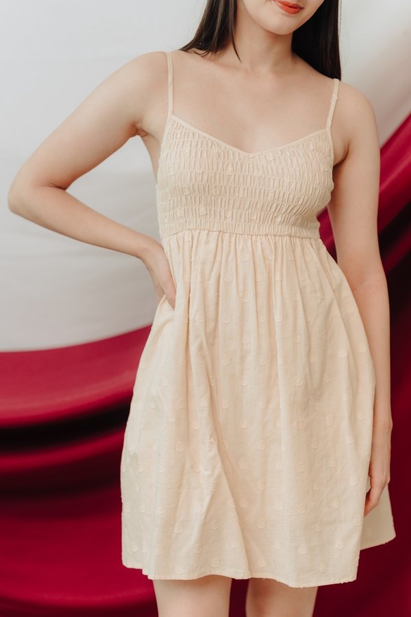 Hattie Smocked Dress Romper in Cream