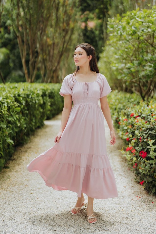 Valarie Smocked Dropwaist Maxi Dress in Pink