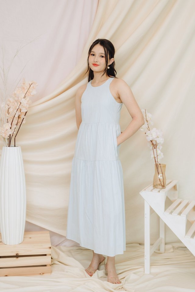 Beatrice Tiered Maxi Dress in Powder Blue