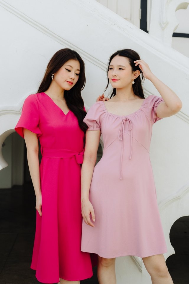 Esmae Fit & Flare Midi Dress in Hot Pink