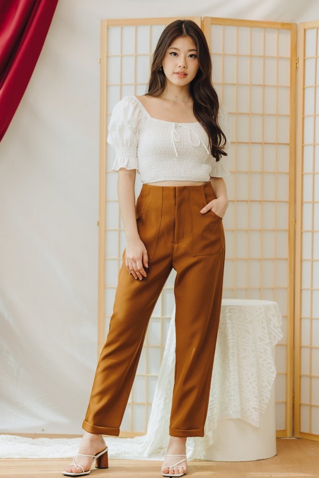 Della High Waisted Pants in Brown