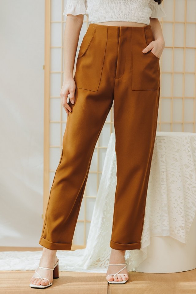 Della High Waisted Pants in Brown