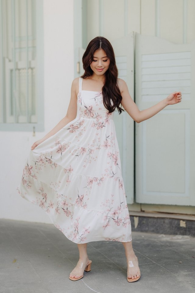 Grace Floral Tiered Maxi Dress in White