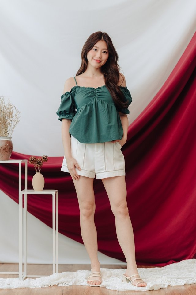 Kacey Cold Shoulder Top in Emerald (XS)