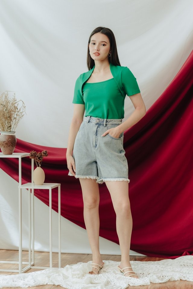 Macey Layered Cotton Top in Kelly Green