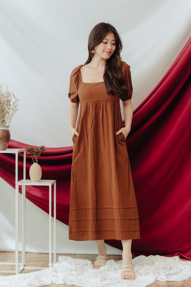 Blakely Broderie Maxi Dress in Brown