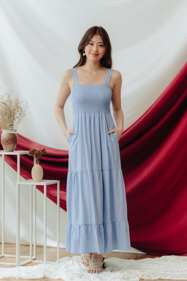 Melrose Textured Tiered Maxi Dress in Blue