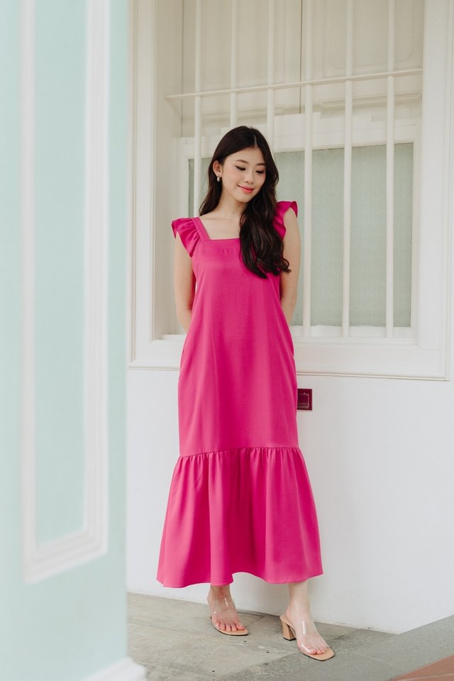 Brixton Ruffles Maxi Dress in Hot Pink (S)